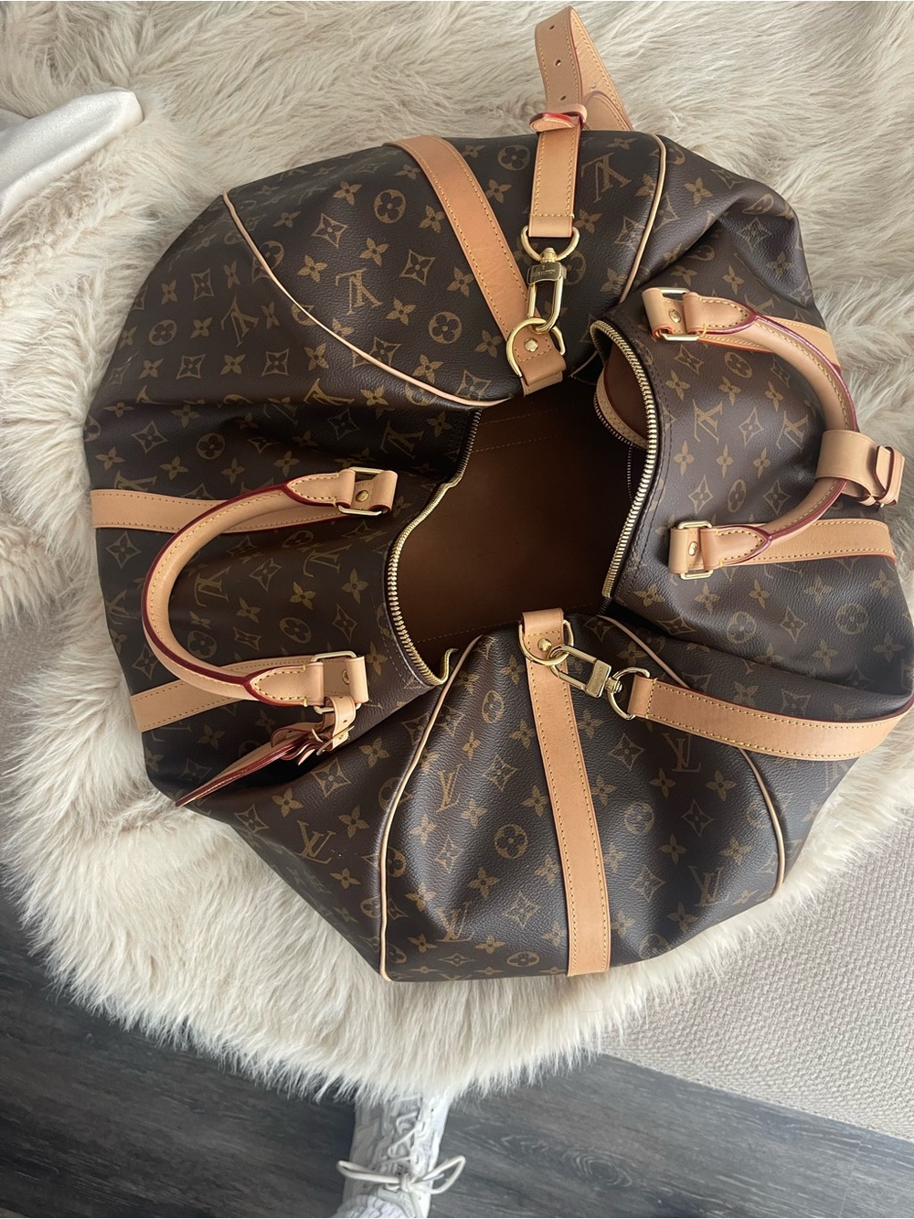 Louis Vuitton Monogram Canvas Travel Duffle with Natural Leather Trim